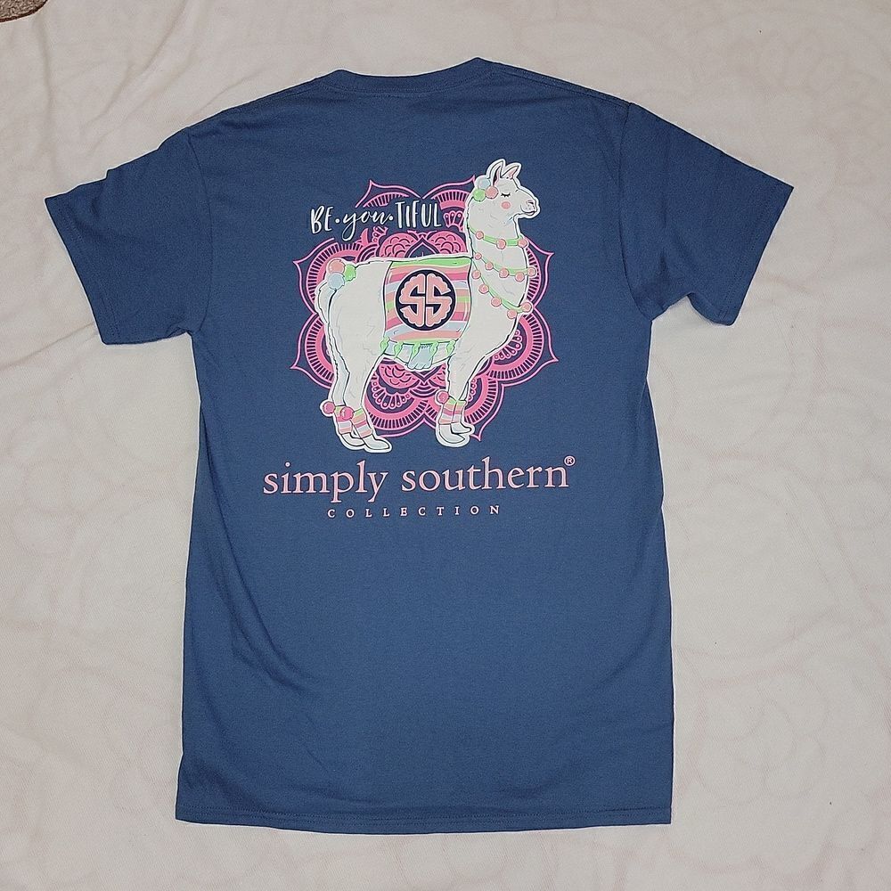 New Simply Southern Be•you•Tiful Llama Short Sleeve Shirt & Sticker Size S Small